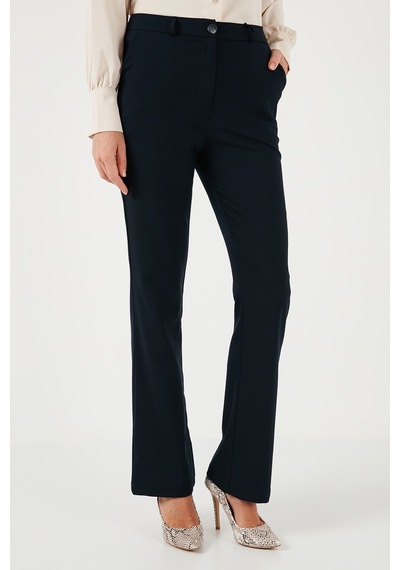 Lela Yüksek Bel Regular Fit Bol Paça Bayan Pantolon 611Pl030W4 Lacivert