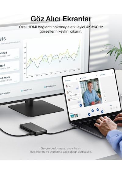 Belkin Connect 8 Portlu Usb-c Hub, 4k 60hz'100 W Pd, 10 Gbps Veri Aktarım Hızı Ve 2,5 Gbps Ethernet - Gri