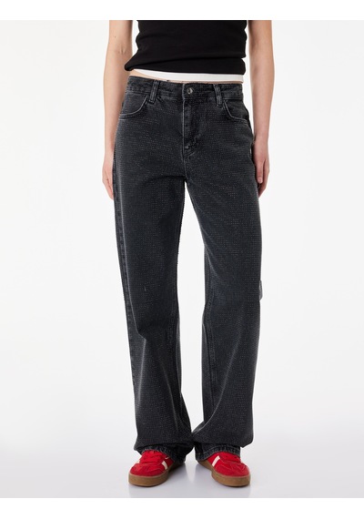 Koton Düz Paça Normal Bel Taş Detaylı Pamuklu Denim Pantolon - Straight Fit Jean Siyah 6sal40158md Siyah Koton Düz Paça Normal Bel Taş Detaylı Pamuklu Denim Pantolon - Straight Fit Jean Siyah 6sal40158md Siyah