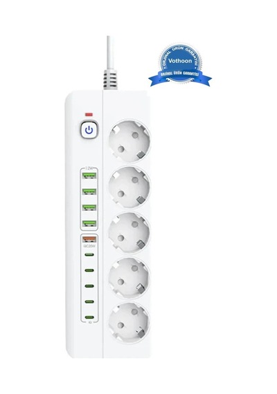 3500w Akım Korumalı 5 Li Grup Priz: 5x Usb + 5x Type-c Çıkışlı 2 Metre 1