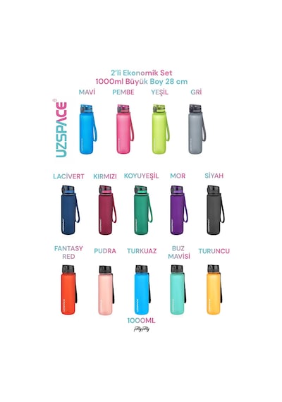 Uzspace 2'li Tritan Matara Seti 1000 Ml Büyük Boy 14 Farklı Renk Seçeneği Fiftyfifty -3038seta Kırmızı-Lacivert Uzspace 2'li Tritan Matara Seti 1000 Ml Büyük Boy 14 Farklı Renk Seçeneği Fiftyfifty -3038seta Kırmızı-Lacivert