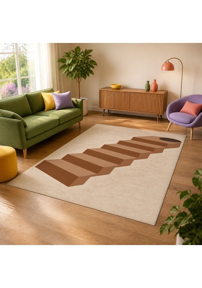 Kartela Halı Basamak Merdiven Desenli Modern Halı Bakır Kaymaz Taban Makinede Yıkanabilir 120x180 Cm