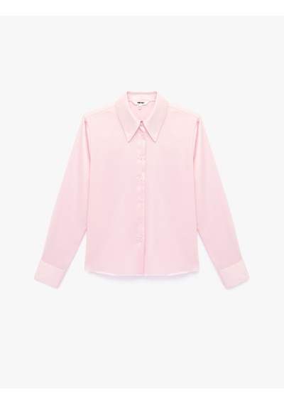 Koton Slim Fit Uzun Kollu Düğmeli Klasik Yaka Saten Gömlek Pembe 6sak60092pw Gül