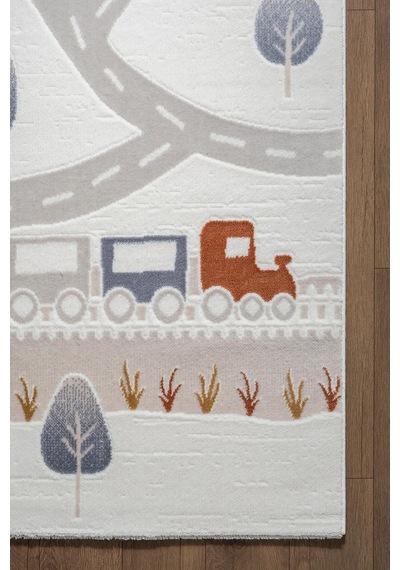 Icon Kids Ic012r Krem Renk Akrilik Trafik Yolu Desenli Çocuk Odası Halısı-938 Krem