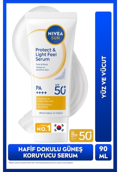 Sun Spf50+ Hafif Dokulu Yüksek Güneş Koruyucu Yüz Ve Vücut Serumu 90ml, Hassas Cilt, Nemlendirici