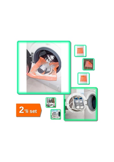 Turuncu Fermuarlı Hassas Ayakkabı Yıkama Filesi + Ayakkabı Yıkama Filesi Kapak Bağlamalı - 2li Set Belirtilmemiş