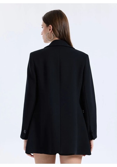 Sisley Viskoz Karışımlı Düğmeli Kruvaze Slim Fit Kaban Kadın Siyah Kaban - 325a2oualn05z