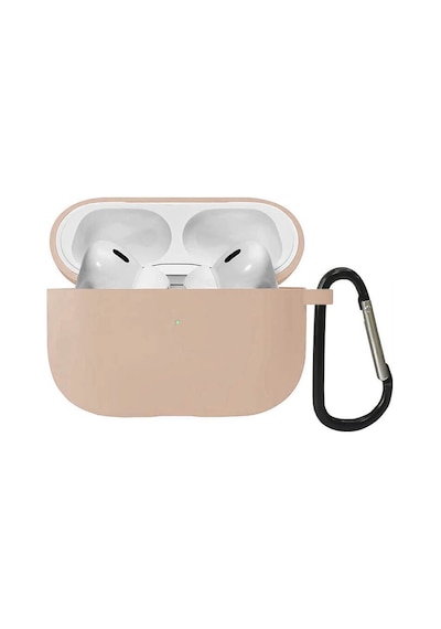 Koodmax Apple Uyumlu AirPods Pro 2. Nesil Silikon Kılıf + Metal Kopça - Bej