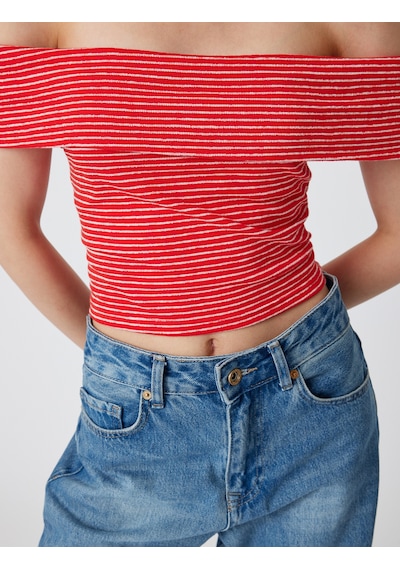 Koton Omzu Açık Üst Kat Detaylı Pamuklu Slim Fit Kırmızı Çizgili 4sak10031pk Kırmızı Çizgili