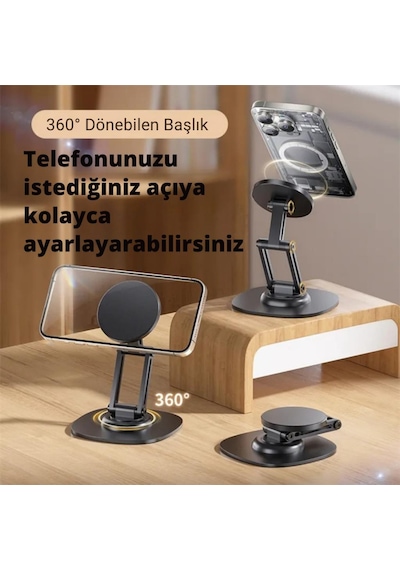 Polham Pro Seri Açı Ve Yükseklik Ayarlı Manyetik Telefon Ve Tablet Tutucu Stand, Kaydırmaz Masaüstü Dönebilen Stand 1 Adet
