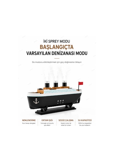 Nivego Titanic Gemi Aromaterapi Kuruluk Önleyici Hava Nemlendiricili 2 Buhar Modlu / 7 Işık Modlu