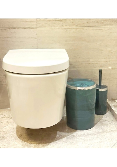 Makri Home Banyo Seti 5'li, Yuvarlak, Akrilik-çöp Kovası, Wc Fırçalık, Sıvı Sabunluk, Diş Fırçalık, El Sabunluk Yeşil