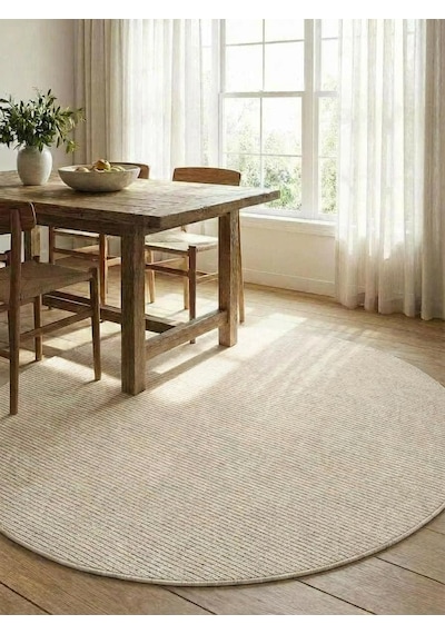 Yuvarlak Sisal Elit 1016 Gri Hasır Görünümlü Modern Salon Oturma Odası Dört Mevsim Halı Bej Bej