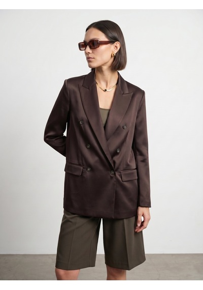 Dilvin 60802 Kruvaze Saten Blazer Ceket-kahve