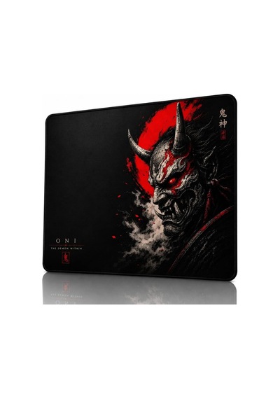Baskılı Dijital Tasarımlı Oyuncu Mouse Pad, Kaymaz Taban, Dikişli Gaming Mouse Pad Oni 50x40 Cm