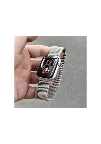 Apple Watch Uyumlu 38mm 40mm 41mm Seri 3 4 5 6 7 8 Se Kordon Starlight Milano Hasır Örgü Metal