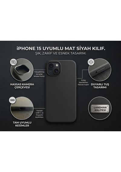 Iphone 15 Uyumlu Silikon Ve Esnek Lansman Premıum Kılıf Siyah