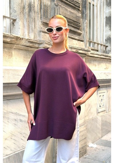 Veraura Lifestyle Mürdüm Oversize Triko Bluz