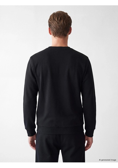 LC Waikiki Southblue Siyah Bisiklet Yaka Nakışlı Erkek Kalın Sweatshirt New Blaçocuk Kız