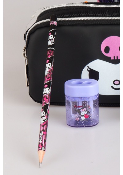 X Dekomus Lisanslı Kuromi Dark Delight Collection Kalem Çantası,2 Adet Kurşun Kalem,silgi,kalemtraş Seti Altın