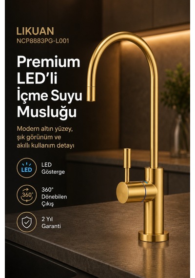 Likuan Ncp8883cp Premium Krom İçme Suyu Arıtma Musluğu Led Siz Kuğu Boyun Altın