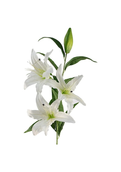 Yapay Çiçek Beyaz Lilyum 3 Kafalı Uzun Dal Çiçek Zambak Lily Flowers 80cm