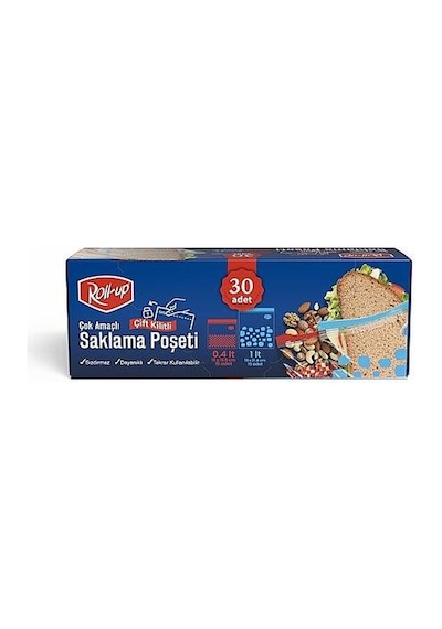 Roll-up Çift Kilitli Şeffaf Buzdolabı Saklama Poşeti Torbası 45 Ad. 0,4 Lt. + 45 Ad. 1 Lt. - 90 Adet
