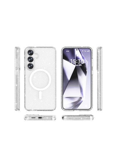 Goocamp Galaxy Uyumlu S25 Plus Kılıf Magsafe Şarj Özellikli Parlayan Simli Saydam Renkli Al Pembe