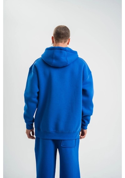 Mbb E-ticaret Erkek 3 İplik Oversize Kapşonlu Basic Sweatshirt Hoodie - Mavi