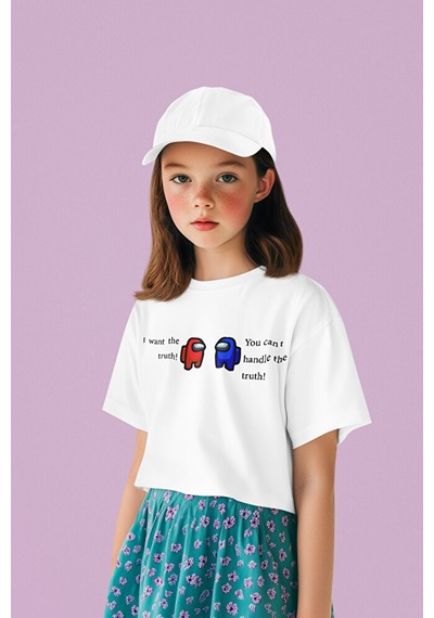 Sevbano Unisex Among Us Baskılı Oyun Çocuk Tişört 1-12 Yaş Beyaz