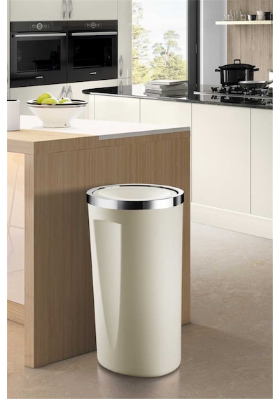 Lenox 35 Lt Döner Kapaklı Banyo Mutfak Ofis Çöp Kovası - Bej -7390