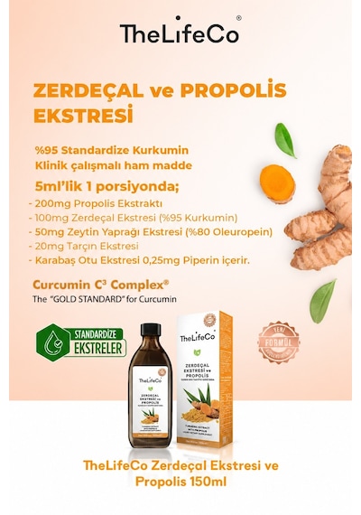 TheLifeCo Zerdeçal Kurkumin Sıvı Ekstraktı & Propolis 150 ML