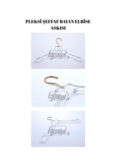 Elbise Askısı 40 Cm Pleksi Şeffaf Gold Kancalı Ceket Palto Askısı Business Class 3 Adet Diğer