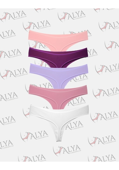 Alya Underwear Kadın Bato Tanga Pamuklu Külot, Büyük Beden String, 5'li Paket- 2 Siyah, 1 Beyaz, 2 Ten Multicolor-p25