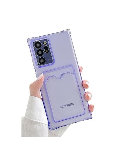 Samsung Galaxy Note 20 Ultra Uyumlu Kılıf Köşe Korumalı Kartlıklı Cüzdanlı Silikon Kapak Lila