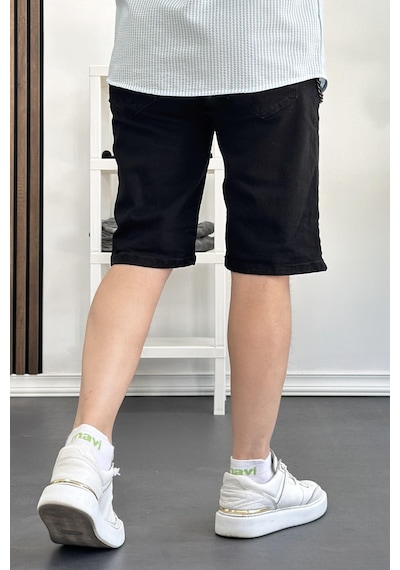 Erkek Slim Fit Likralı Kot Şort Siyah Edw166-siyah Siyah