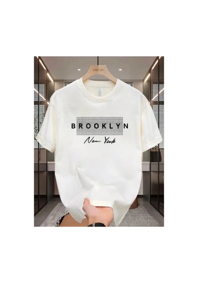 Medinenur Brooklyn Baskılı Basic T-shirt Beyaz