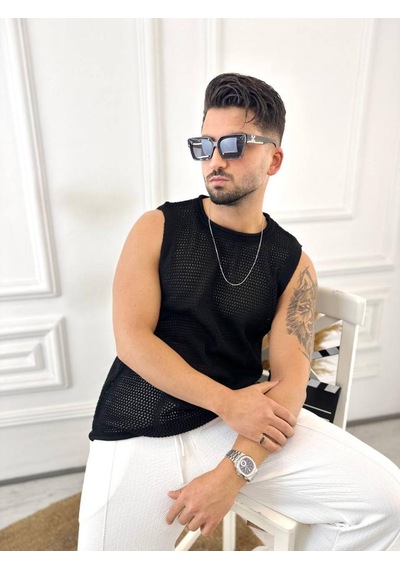 T-shirt Nefes Alabilen Terletmez Pamuklu Fileli Tişört Oversize Tshirt Sıfır Kol Tişört Siyah