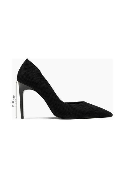 Caro Siyah Yılan Desenli İç Astar Hakiki Deri Kadın Stiletto Ayakkabı