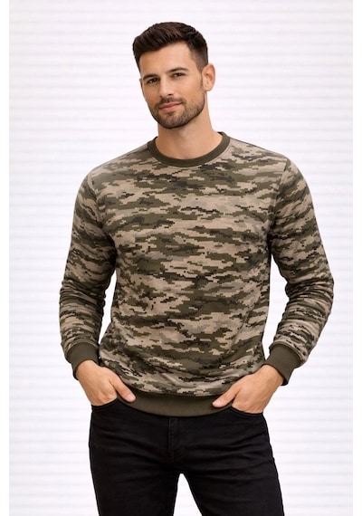 Novalisse Erkek Kamuflaj Desenli 2 İplik 4 Mevsim Uzun Kollu Bisiklet Yaka Sweatshirt - Kamuflaj Çoklu Renk