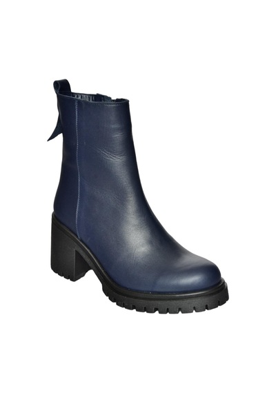 Fox Shoes R654006503 Lacivert Hakiki Deri Kalın Topuklu Kadın Bot Lacivert