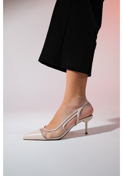 Luvishoes Ravenna Bej Kadın Sivri Burun Arkası Açık İnce Topuklu Ayakkabı Bej