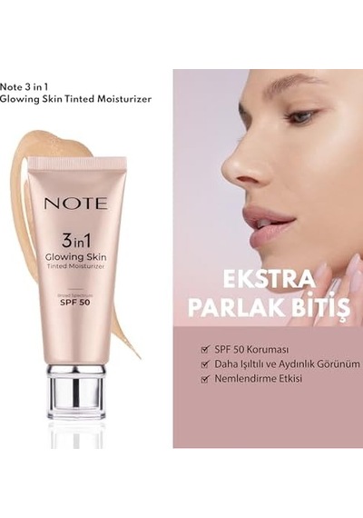 3 İn 1 Glowing Skin Tinted Moisturizer 50 Spf Işıltılı Aydınlatıcı Krem
