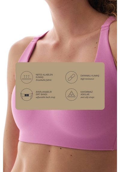 Penti Pembe Stretch360 Orta Destek Çapraz Sırt Detaylı Kaydırmaz Askılı Cross Back Spor Sütyeni Lila