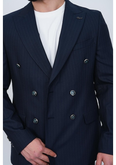 Dupont Classics Dupont Slim Fit Sivri Yaka 6 Drop Çift Yırtmaç Çizgili Viskon Kruvaze Erkek Takım Elbise Açık Lacivert Dupont Classics Dupont Slim Fit Sivri Yaka 6 Drop Çift Yırtmaç Çizgili Viskon Kruvaze Erkek Takım Elbise Açık Lacivert