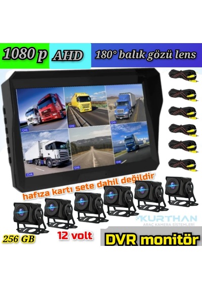 Dvr Monitör Ve 6 Adet 1080 P Ahd 180 Derece Balık Gözü Kamera Set