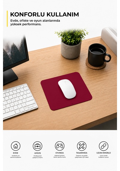 Bordo Renkli Ergonomik Mouse Pad Kaymaz Yüzey İle Ev Ve Ofis Kullanımı Fare Altlığı Mousepad