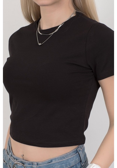 Giysa Kadın Bisiklet Yaka Pamuklu Basic T-shirt Siyah Ms0000102 Siyah