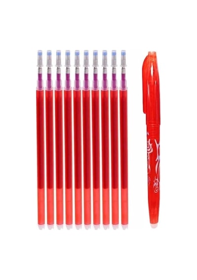 Isı Ile Uçan Silinebilen Refill Kalem Içi Ve Kalem 11 Adet Kırmızı Tek Renk