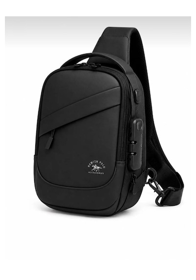 Newish Polo Body Bag Çapraz Sırt Çantası Şifreli Kilitli Uziko Küçük Boy - Suni Deri Siyah